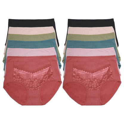High Rise Lace-Embellished Cotton Brief Panties (12-Pack), #G6955