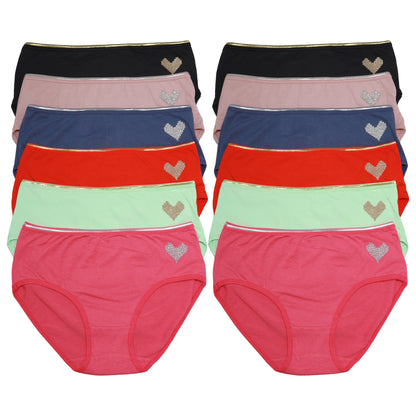 Cotton Hiphugger Panties with Heart Detail (12-Pack), #G6957