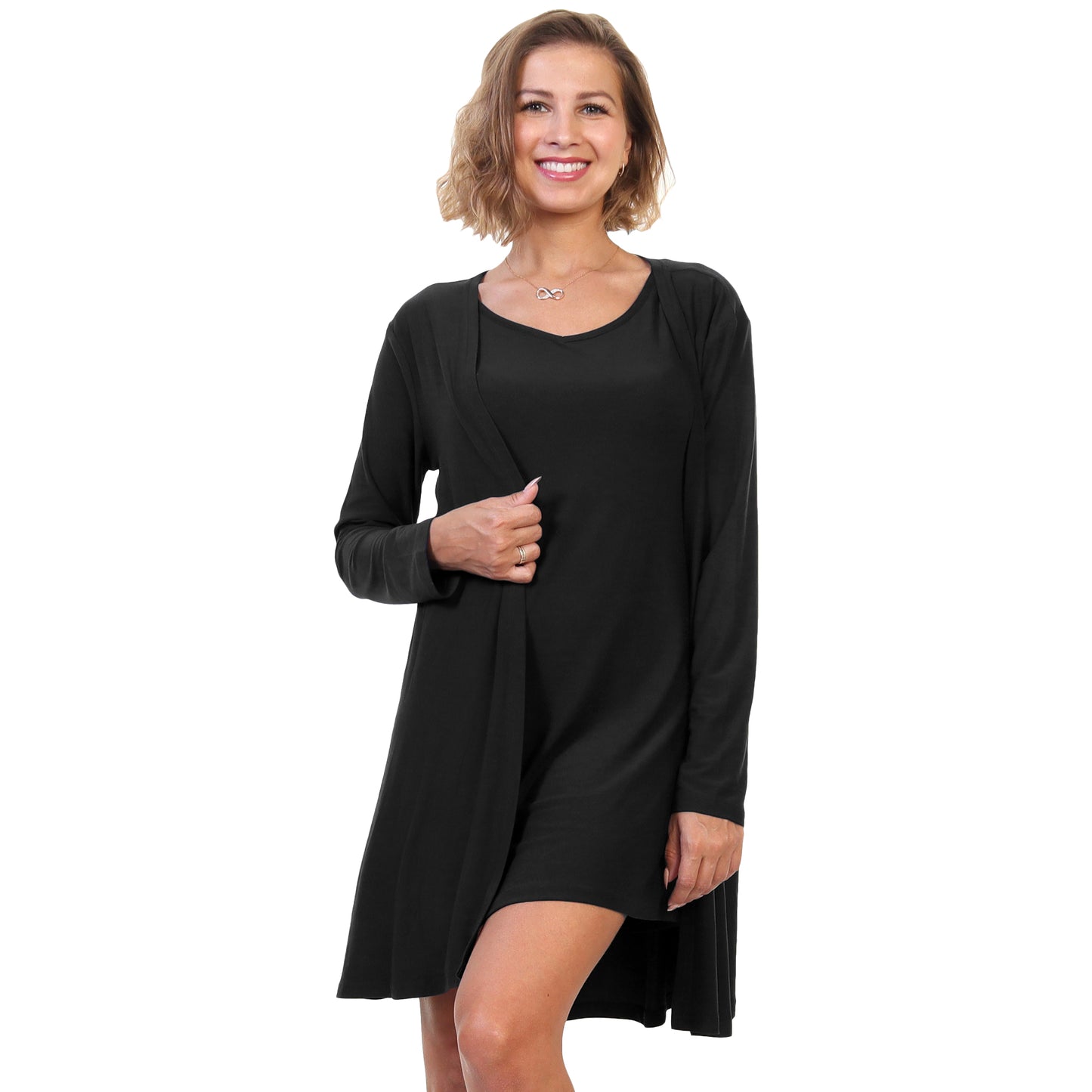 Brushed Microfiber Nightgown and Cardigan Lounge Wear Set (Sold Separately )