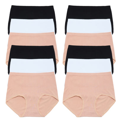 Angelina Seamless Cotton High-Waist Light-Control Brief Panties (6 Dozen), #SE909