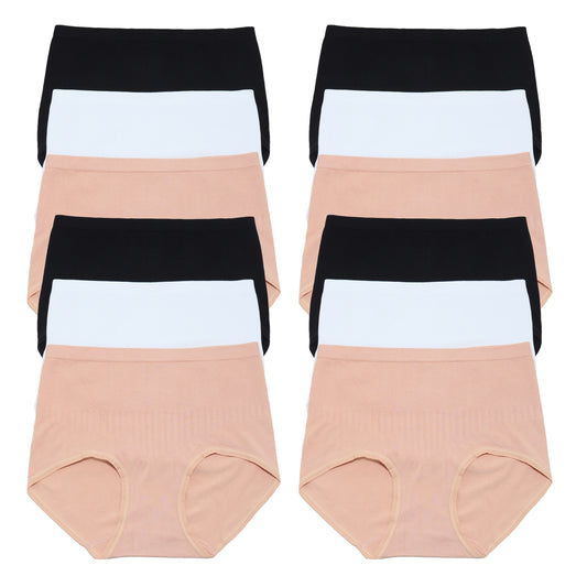 Angelina Seamless Cotton High-Waist Light-Control Brief Panties (6 Dozen), #SE909