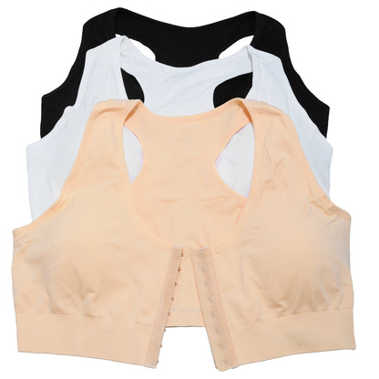 Seamless Extended Size Bra with Hook-and-Eye Front Closure (3-Pack), #SE940