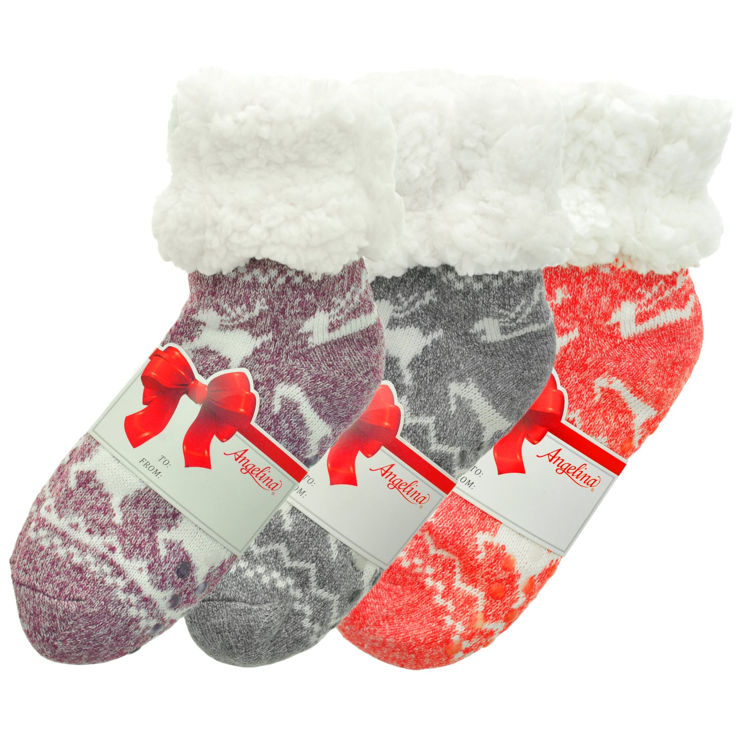 Angelina Winter-Weight Sherpa-Lined Knitted Thermal Crew Socks (3-Pairs), #WF1911