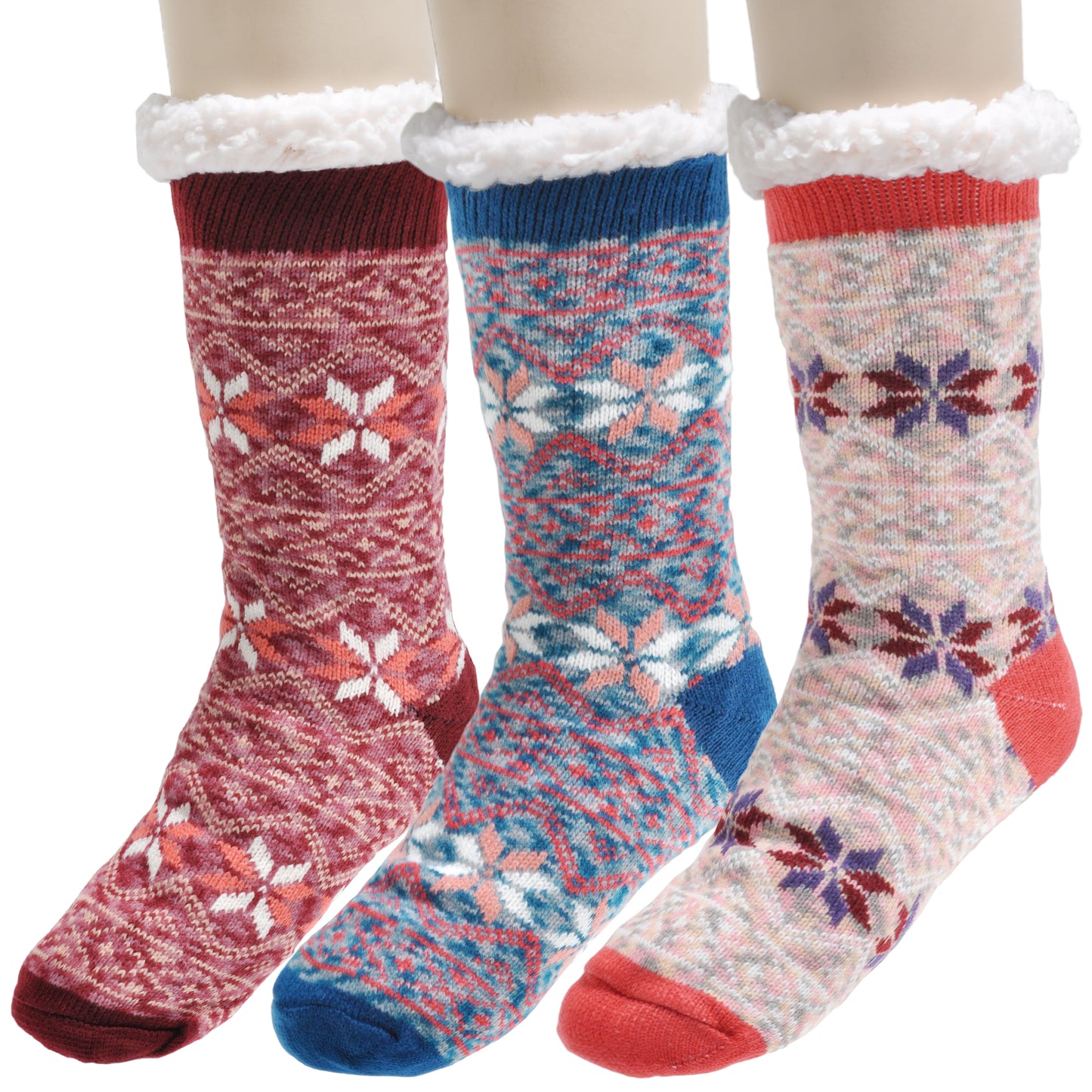 Angelina Winter-Weight Sherpa-Lined Knitted Thermal Crew Socks (3-Pairs), #WF1911