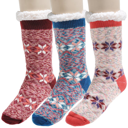 Angelina Winter-Weight Sherpa-Lined Knitted Thermal Crew Socks (3-Pairs), #WF1911
