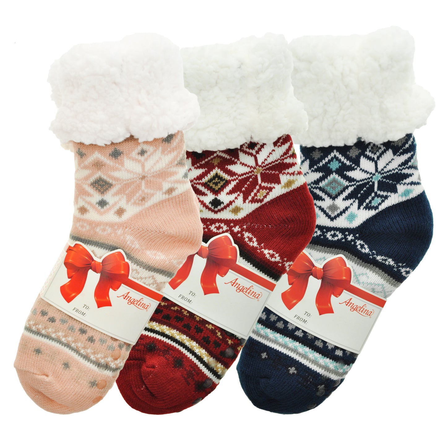 Angelina Winter-Weight Sherpa-Lined Knitted Thermal Crew Socks (3-Pairs), #WF1911