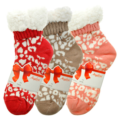Angelina Winter-Weight Sherpa-Lined Knitted Thermal Crew Socks (3-Pairs), #WF1911