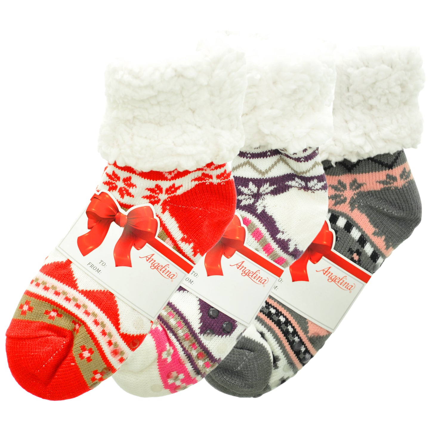 Angelina Winter-Weight Sherpa-Lined Knitted Thermal Crew Socks (3-Pairs), #WF1911