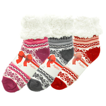 Angelina Winter-Weight Sherpa-Lined Knitted Thermal Crew Socks (3-Pairs), #WF1911