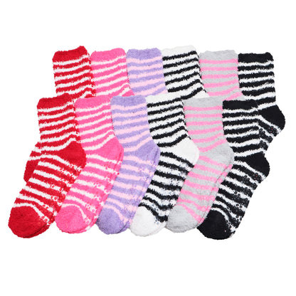 Cozy Fuzzy Socks with Silicone Gripper Dots (12-Pairs), #WF1915