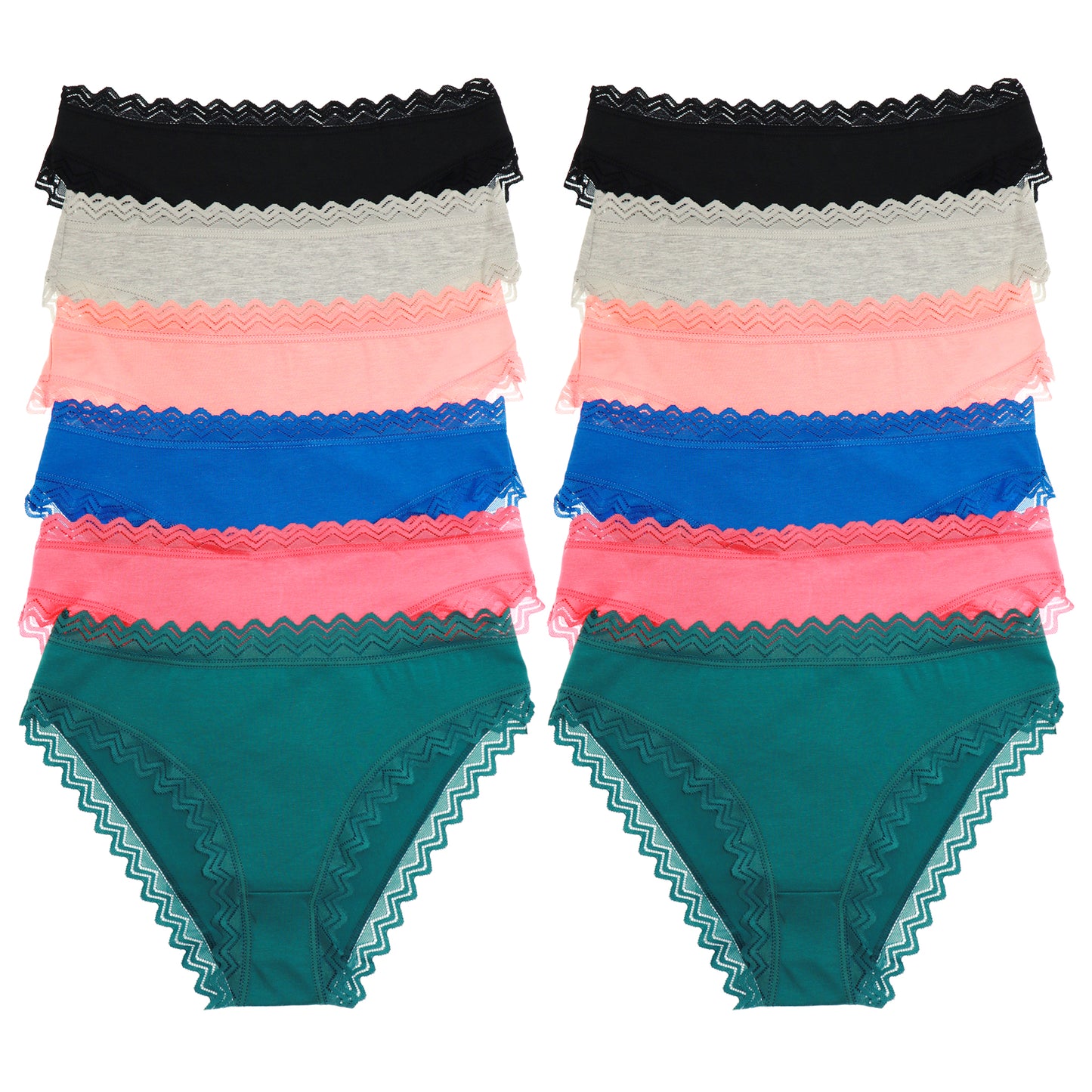 Angelina Cotton Bikini Panties with Lace Trim (12-Pack), #G6803