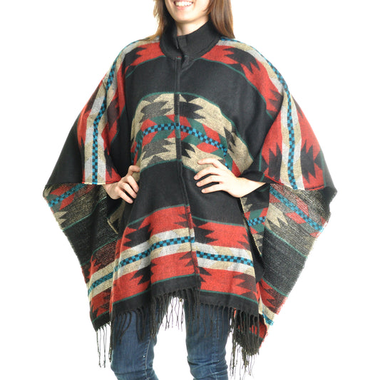 Angelina Soft Woven Southwestern Print Fringe Blanket Ponchos (12-Pack), #WINTER_BLANKET_PON