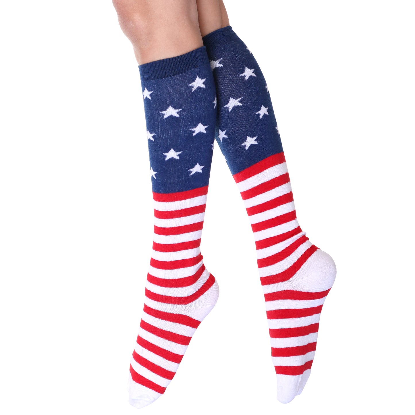 Angelina Mix-and-Match Novelty Patriotic USA Flag Knee-High Socks (3-Pairs), #2568