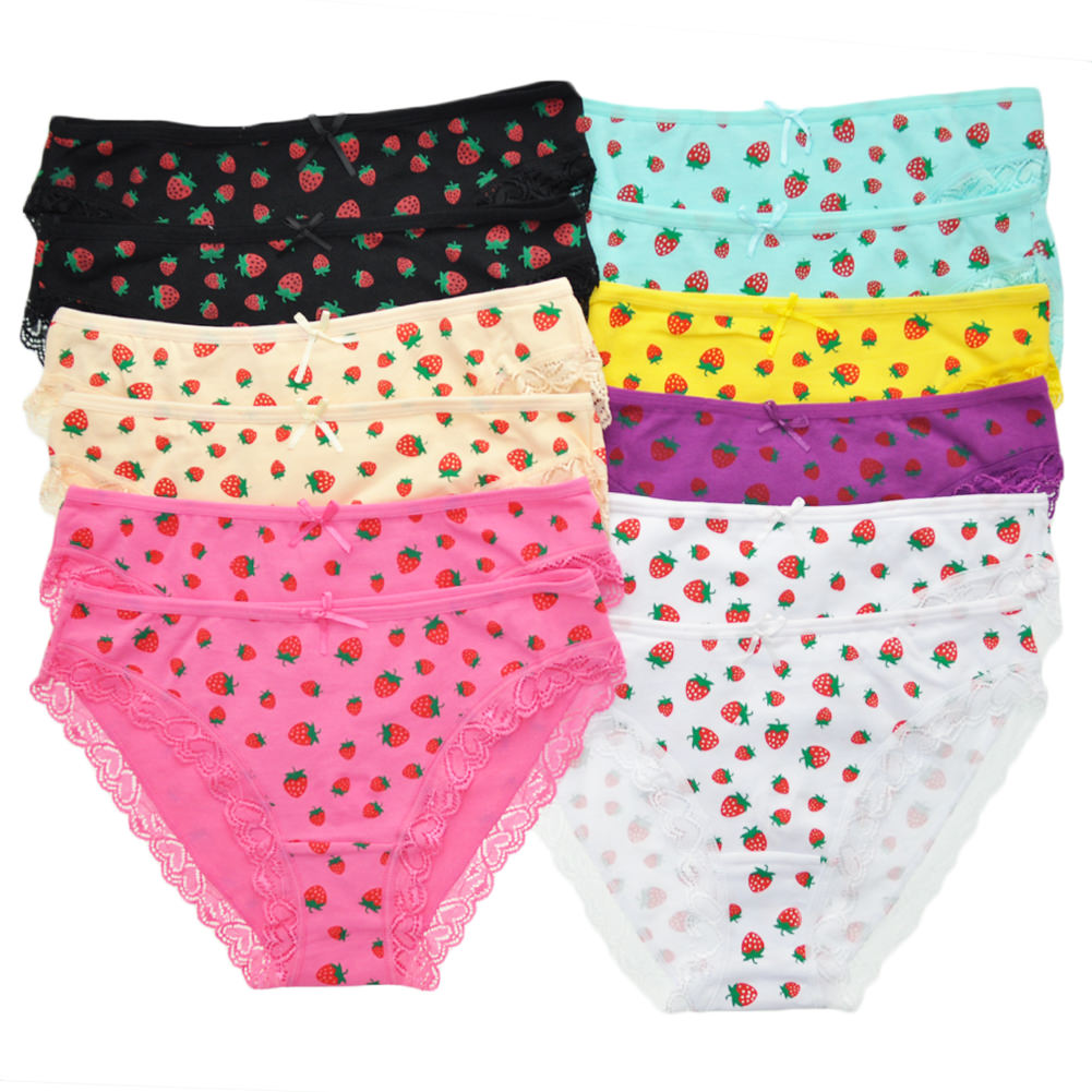Angelina Cotton Bikini Panties with Strawberry Print (12-Pack), #G1002