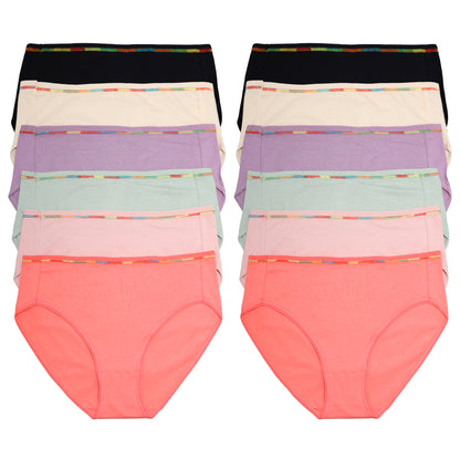 Angelina Cotton Bikini Panties with Rainbow Stitch Waistband (12-Pack), #G6720