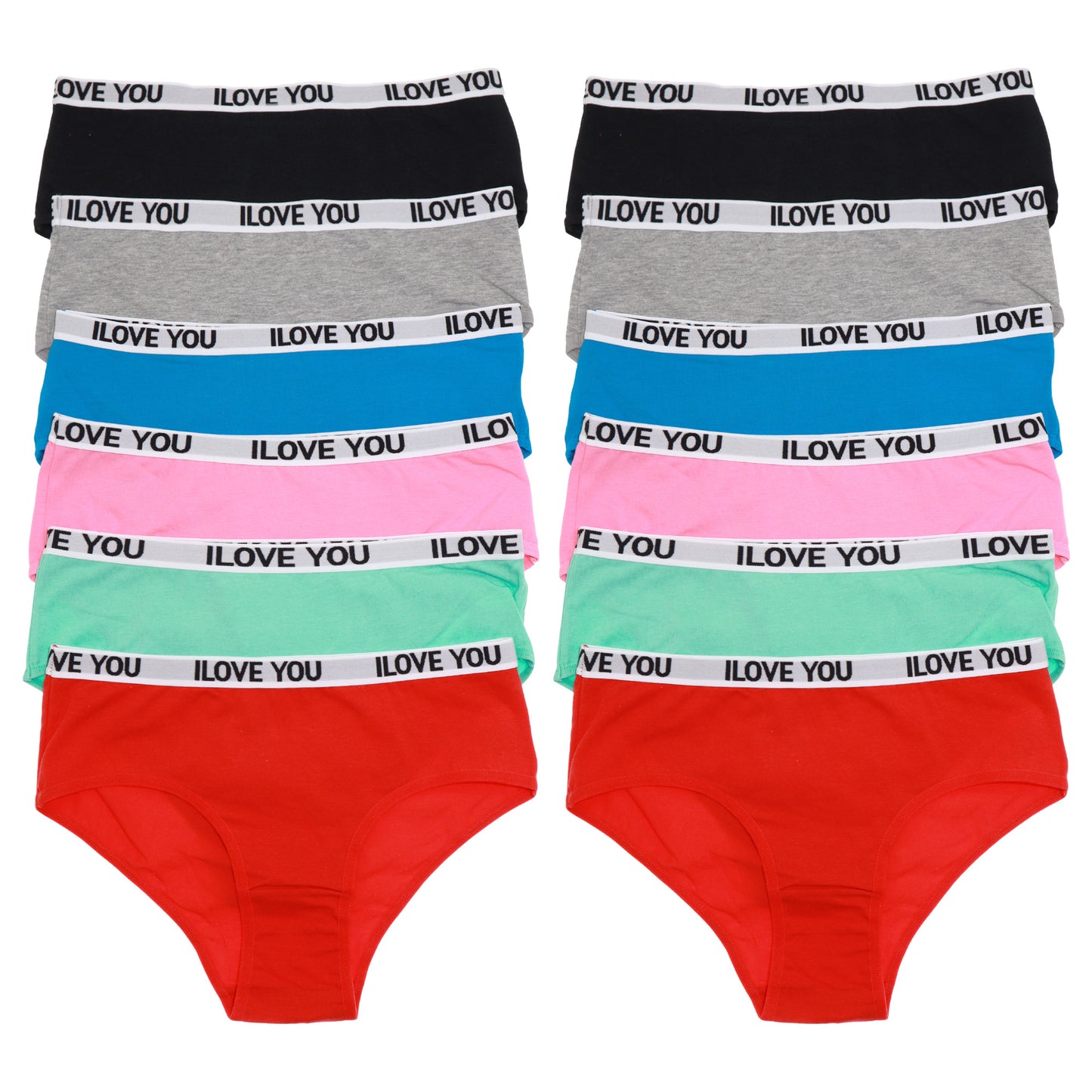 Angelina Cotton Hiphugger Panties with an I Love You Waistband (12-Pack), #G6780