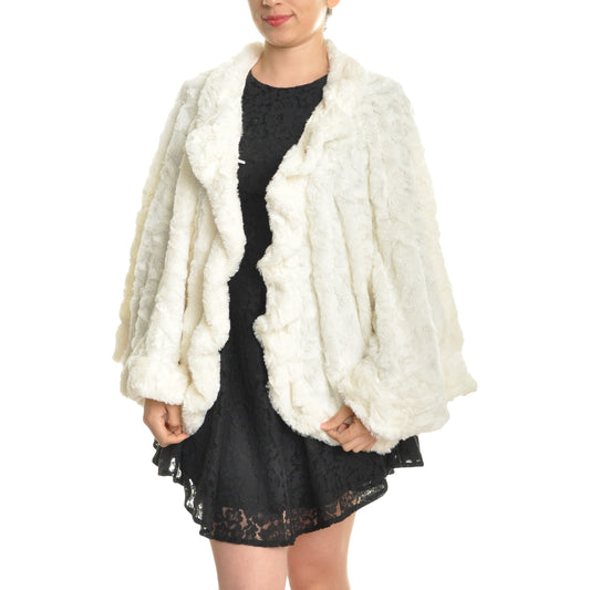 Angelina Oversized Faux Fur Poncho, Rose Pattern, Round (1-Pack), #WN04