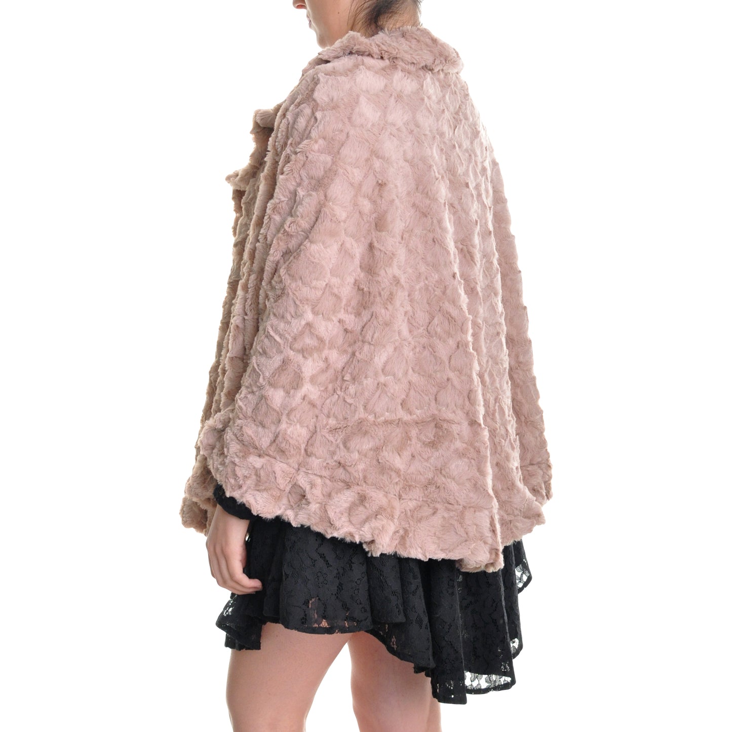 Angelina Oversized Faux Fur Poncho, Quilted Pattern, Round (1-Pack), #WN05