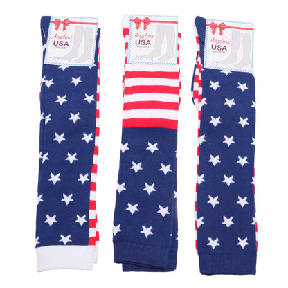 Angelina Mix-and-Match Novelty Patriotic USA Flag Knee-High Socks (3-Pairs), #2568