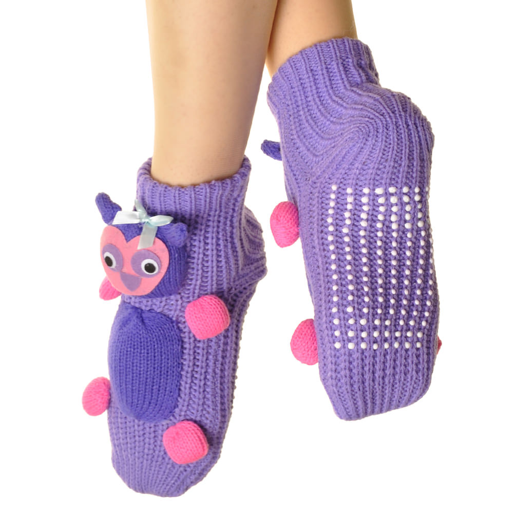Angelina Snuggly Knit Slip-Resistant 3D Monster Slipper Socks (6 or 12 Pairs), #WF1990