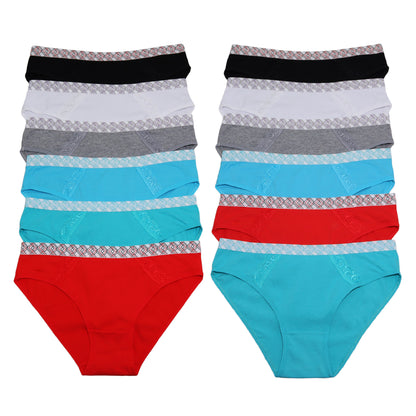 Angelina Cotton Bikini Panties with Patterned Elastic Waistband (12-Pack), #G6661