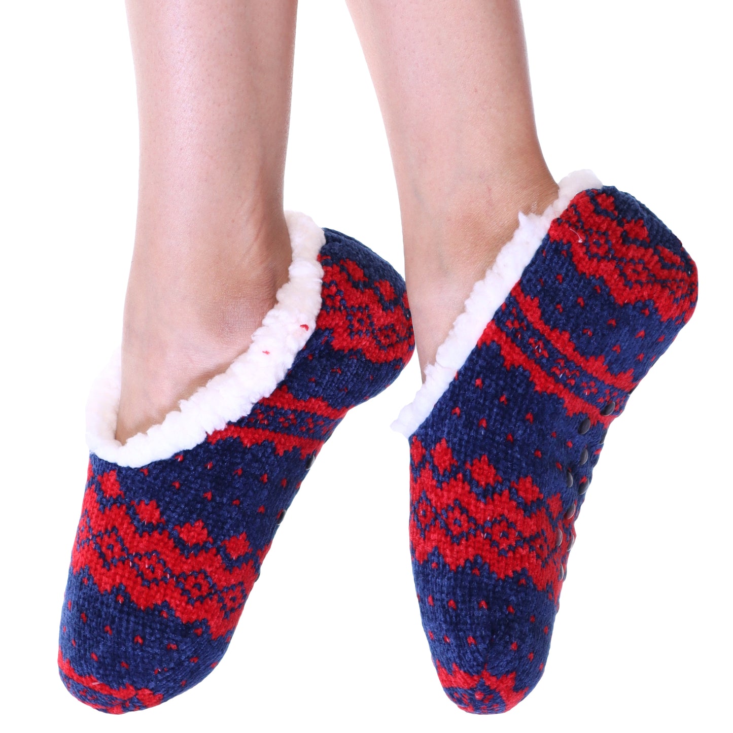 Angelina Winter-Weight Sherpa-Lined Slipper Socks w/ Fair Isle Print (2-Pairs), #WF1921