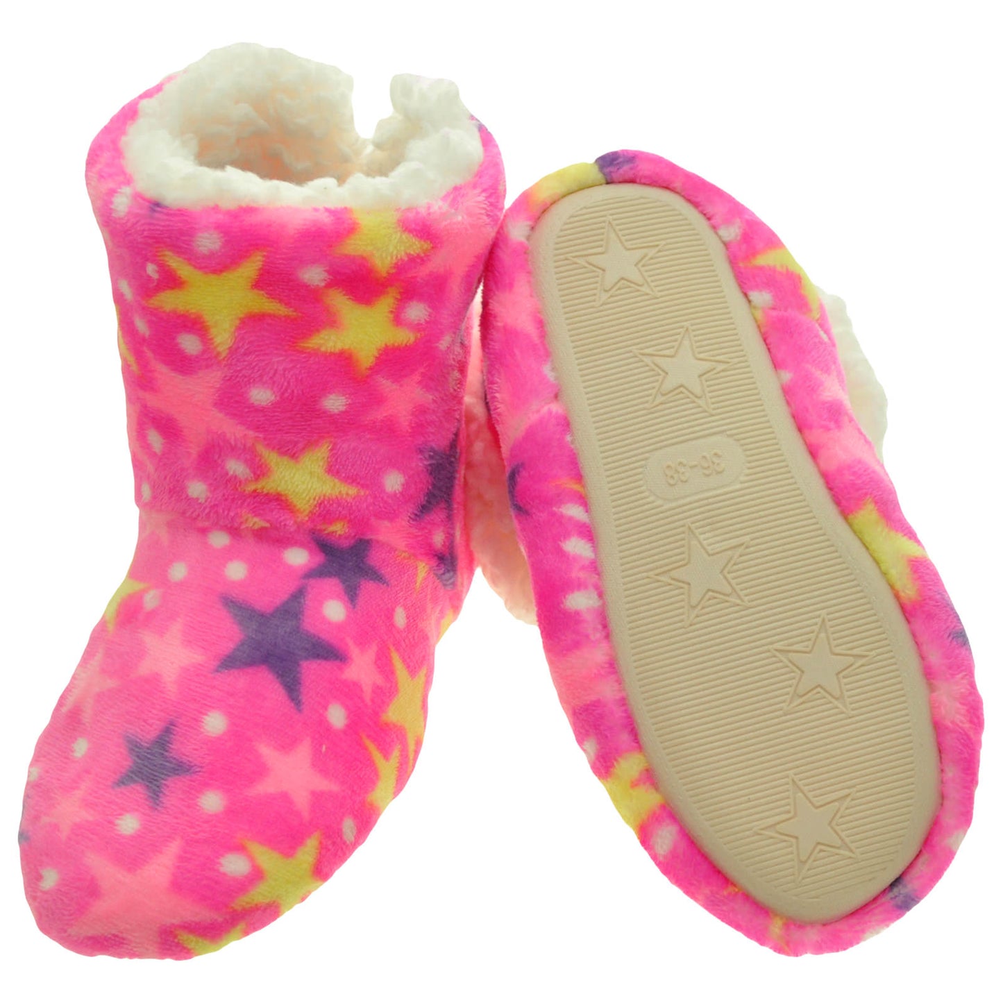 Angelina Fleece-Lined Plush Indoor Boots with Padded Rubber Sole (6-Pairs), #WF1185