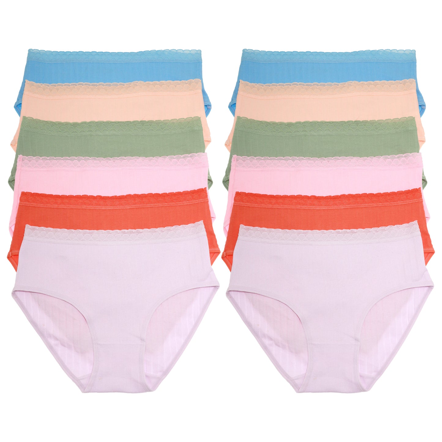 Angelina Mid-Rise Cotton Panties with Scalloped Waistband (12-Pack), #G6820