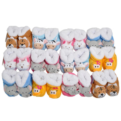 Maria Rosa Fleece-Lined Baby Booties with Animal Applique (12-Pack), #WF6031