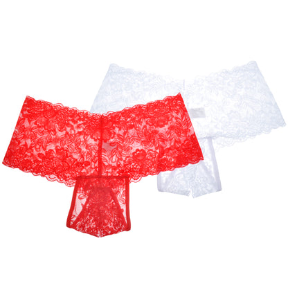 Angelina Open-Crotch Cheeky Boxers with Floral Lace Design (2-Pack), #G3252