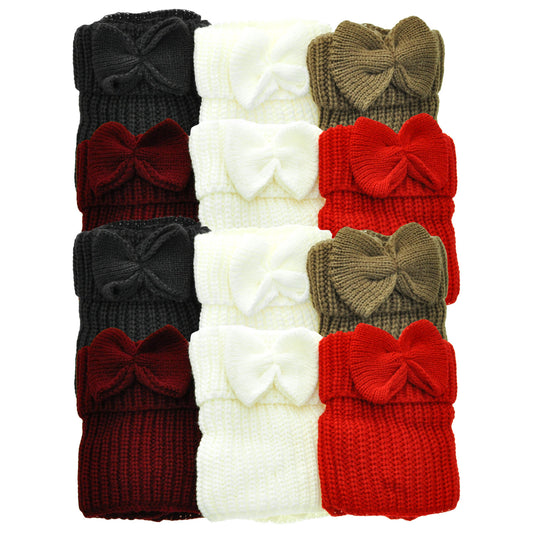 Angelina Knitted Boot Toppers with Bow Ties (12-Pack), #WL1828