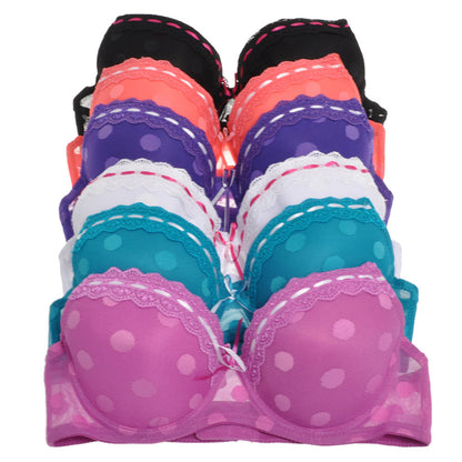Angelina Wired Demi-Cup Bras with Polka Dot Design (6-Pack), #B567