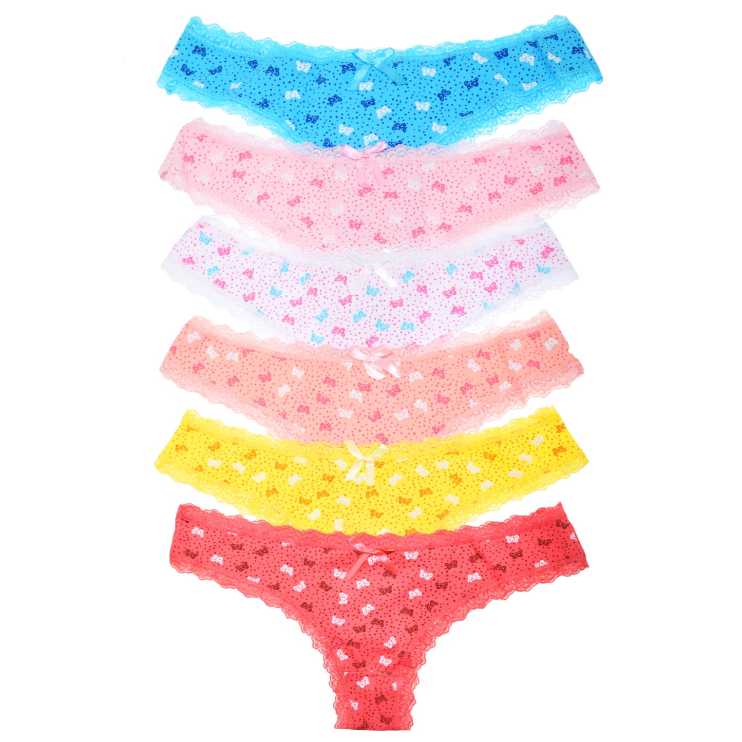 Angelina Cotton Brazilian Cut Bikini Panties with Butterfly Print (6-Pack), #G6232