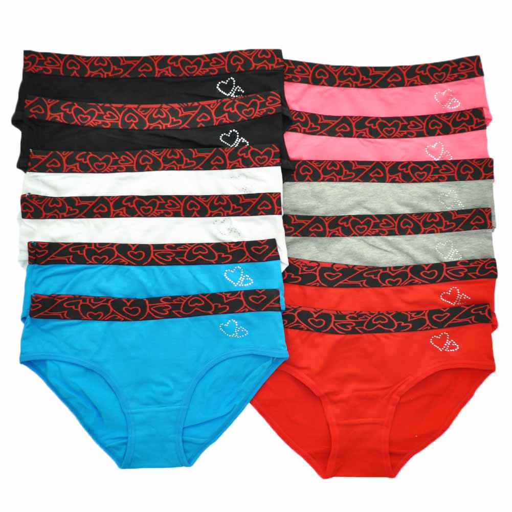 Angelina Cotton Heart Pattern Waistband Hiphugger Panties (12-Pack), #G1265