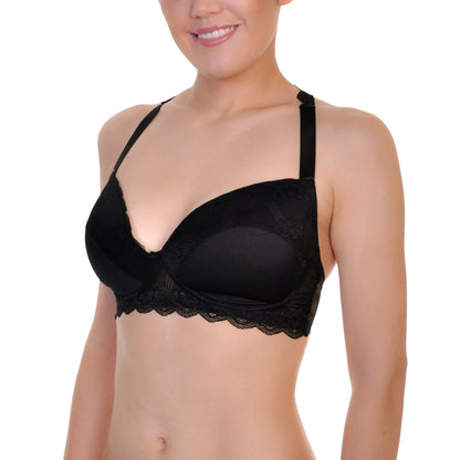 Angelina Wire-Free Padded Extended Size Bras with Lace Cross Back (6-Pack), #B207