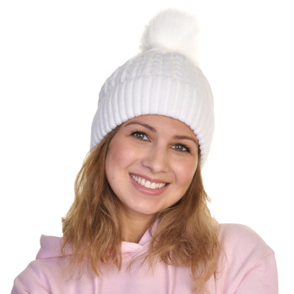 Angelina Pom-Pom Cable Knit Beanies (3-Pack), #WH0072