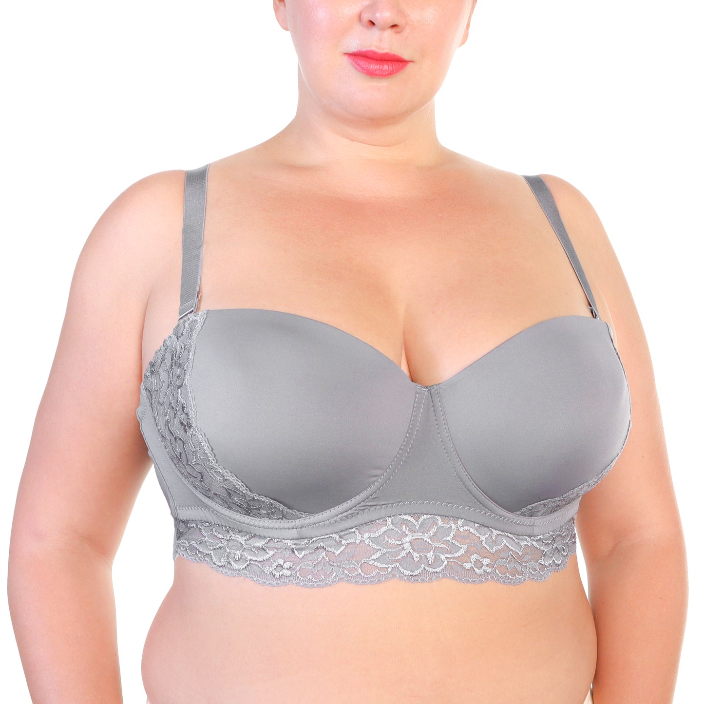 Angelina Wired, Padded Extended Size Strapless Bras with Lace Accent (6-Pack), #B208