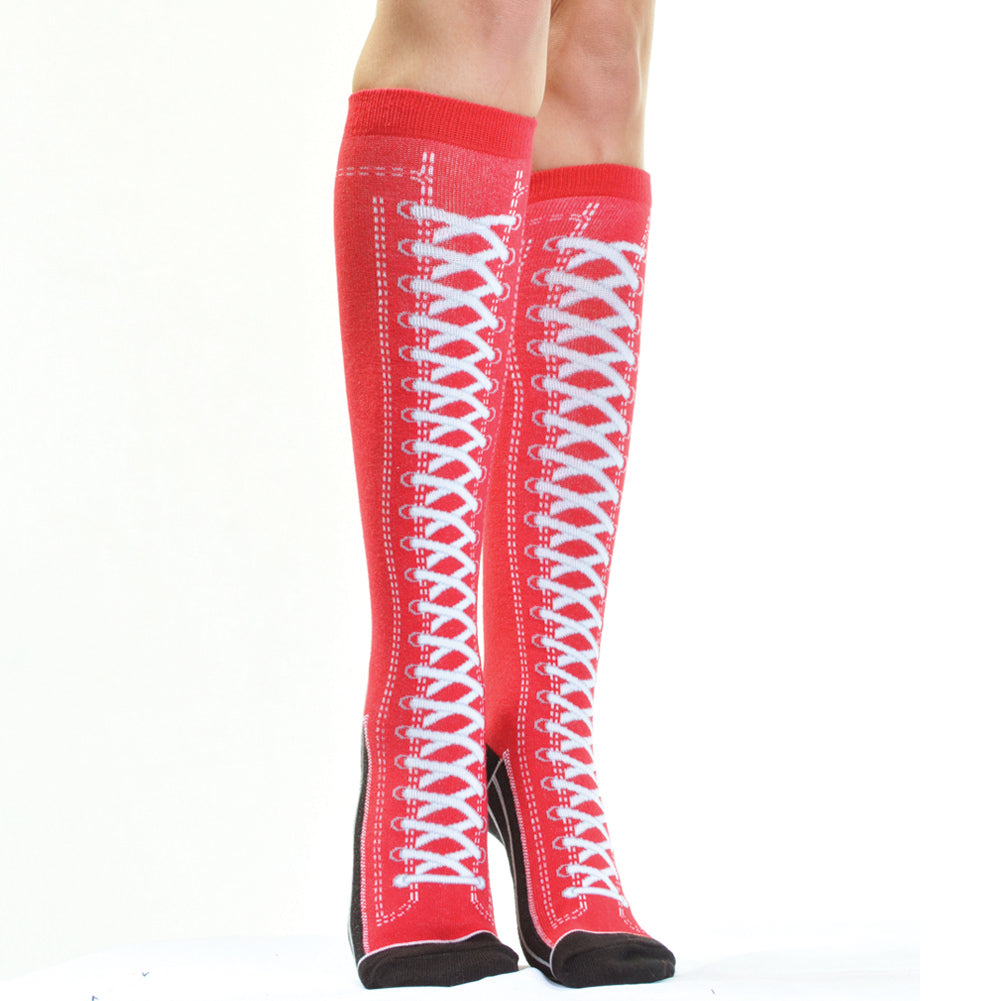 Angelina Cotton Knee-High Socks with Lace Up Boots Design (6 or 12 Pack), #2538