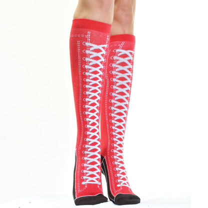 Angelina Cotton Knee-High Socks with Lace Up Boots Design (6 or 12 Pack), #2538