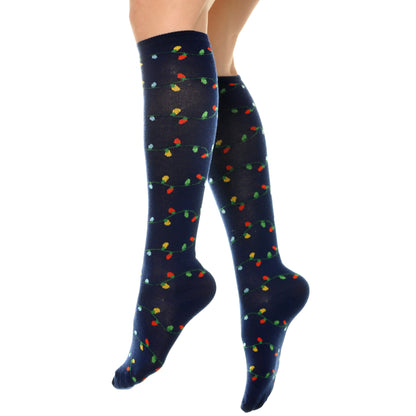 Angelina Novelty Holiday Lights Crew or Knee-High Socks (3-Pairs), #2555